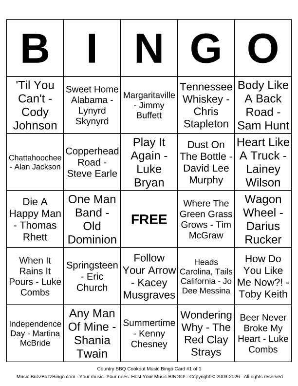 Get Country BBQ Cookout Music Bingo Cards to Customize and Print and ...